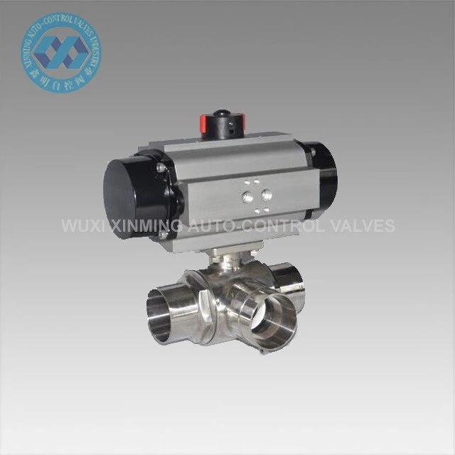 hygienic 3 way sanitary ball valve with Pneumatic Actuator