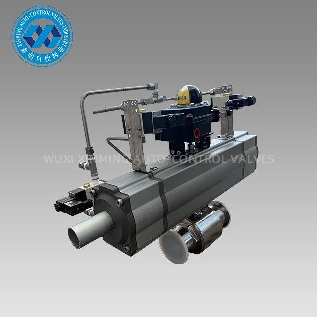 Sanitary Three Way Clamp Ball Valve With Pneumatic Actuator