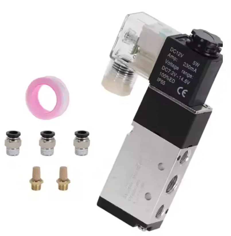 वायवीय सोलनॉइड वाल्व 5 रास्ता 2- स्थिति नियंत्रण वायु 12v 24V